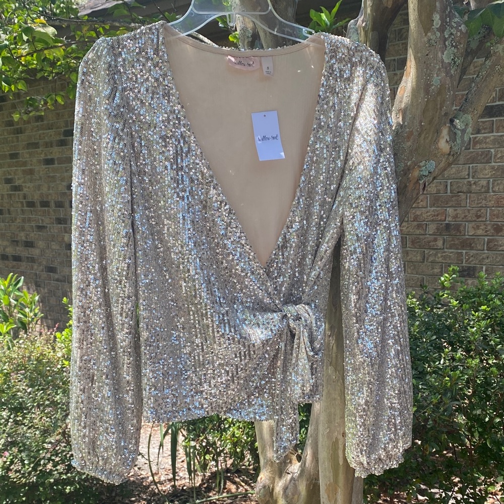 Silver Sequin Wrap Blouse